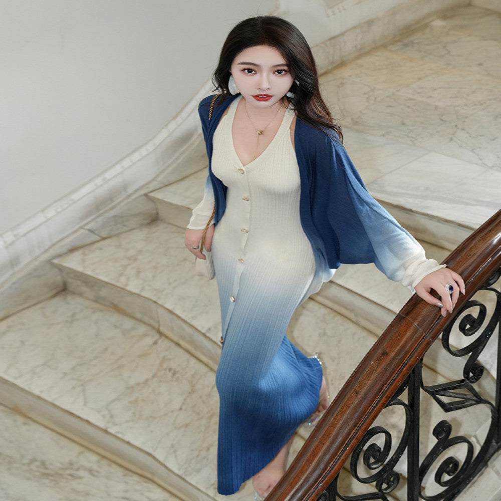ReVe Haute Couture Yuanshan Edai Heavy duty knit halter neck dress with cocoon shaped bat sleeves and wool knitted suit image 4