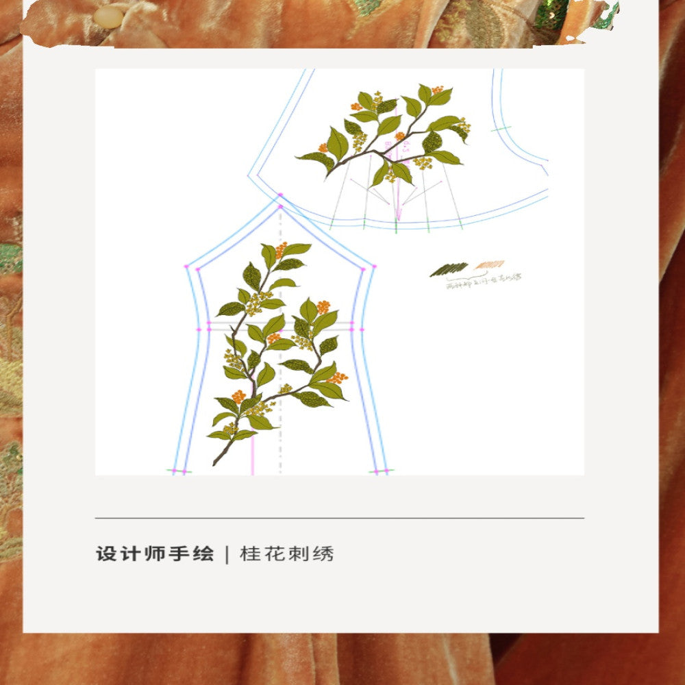 Designer hand painted osmanthus embroidery and sequins New Chinese style velvet dress image 2