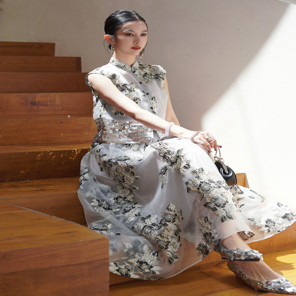 Chengyu Gaoding Yuejian Xinghe New Chinese Ding level Jacquard Bead Embroidered Top Elastic Waist Skirt Set image 3