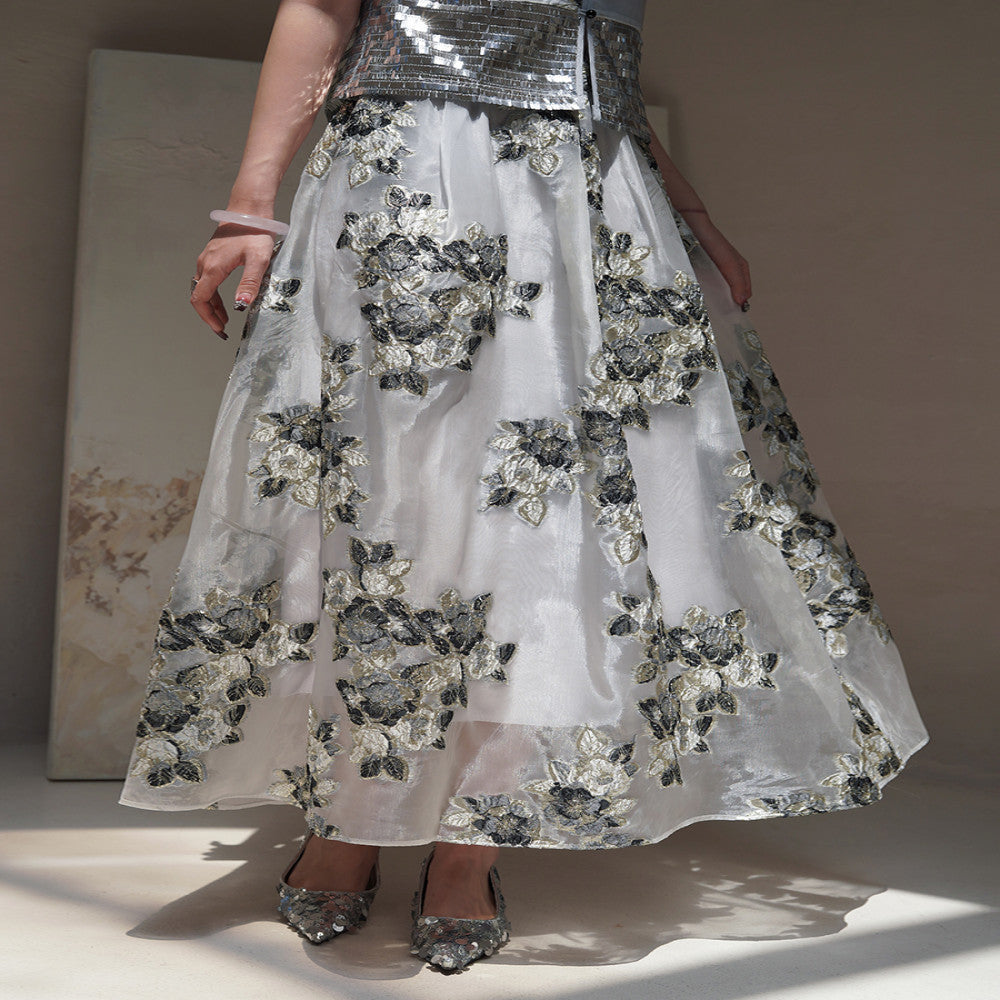 Chengyu Gaoding Yuejian Xinghe New Chinese Ding level Jacquard Bead Embroidered Top Elastic Waist Skirt Set image 4