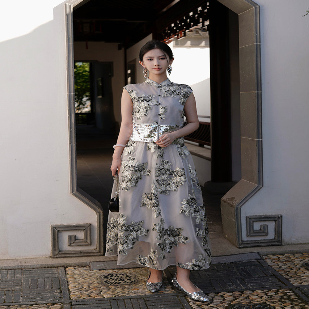 Chengyu Gaoding Yuejian Xinghe New Chinese Ding level Jacquard Bead Embroidered Top Elastic Waist Skirt Set image 5