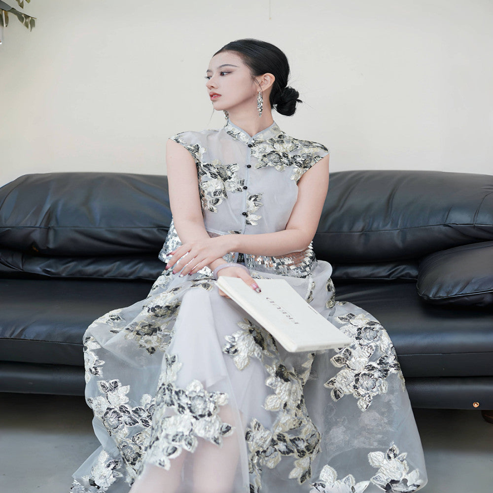 Chengyu Gaoding Yuejian Xinghe New Chinese Ding level Jacquard Bead Embroidered Top Elastic Waist Skirt Set image 12