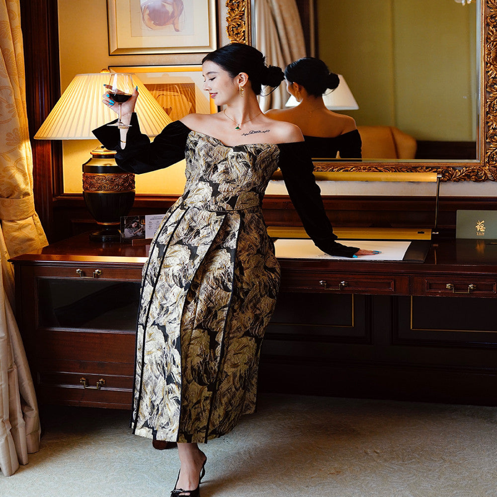 Cheng Yu Gao Ding Jin Lang Ma Mian French Chinese style velvet jacquard top improved Ma Mian skirt half skirt set image 9