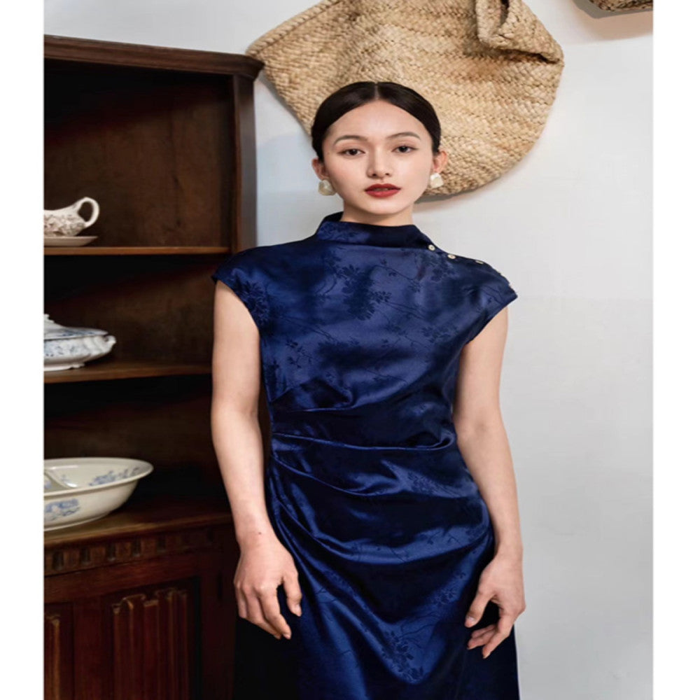 Ching s new Chinese style half high collar jacquard satin cheongsam slimming dress morning gown bride wedding toast dress image 0