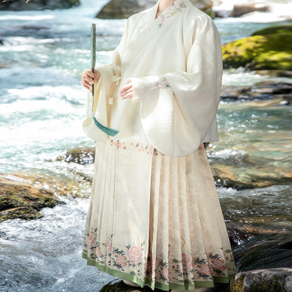 Shanggong Language Egret from Yizhou Ming Dynasty Hanfu Imitation Makeup Flower Embroidery Square Collar Double Collar Complementary Clothing Cross Collar Coat Horse Face Skirt Spring and Autumn image 16