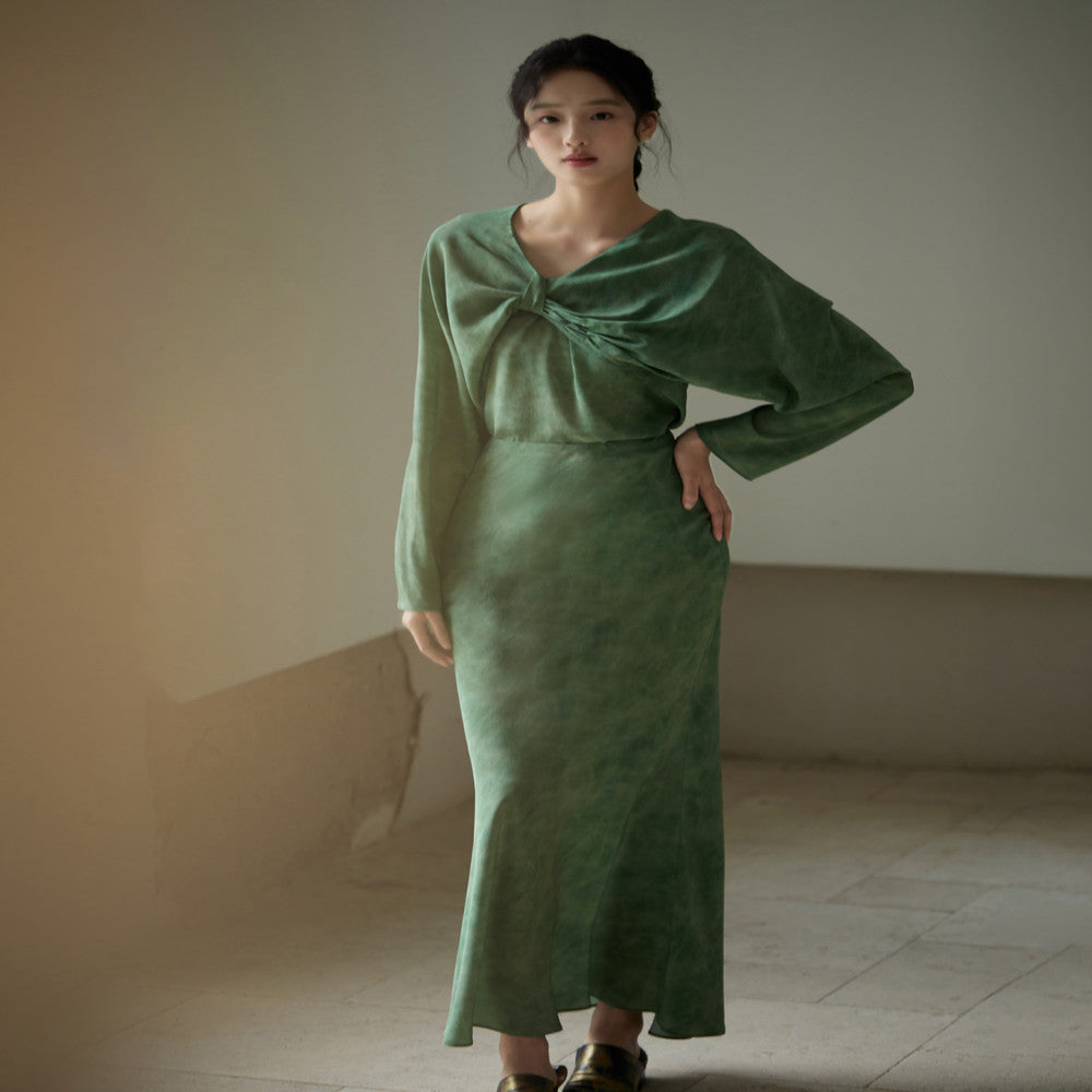 Customized silk double crepe 100 mulberry silk shawl top slanted fish tail half skirt hanging neck top image 18