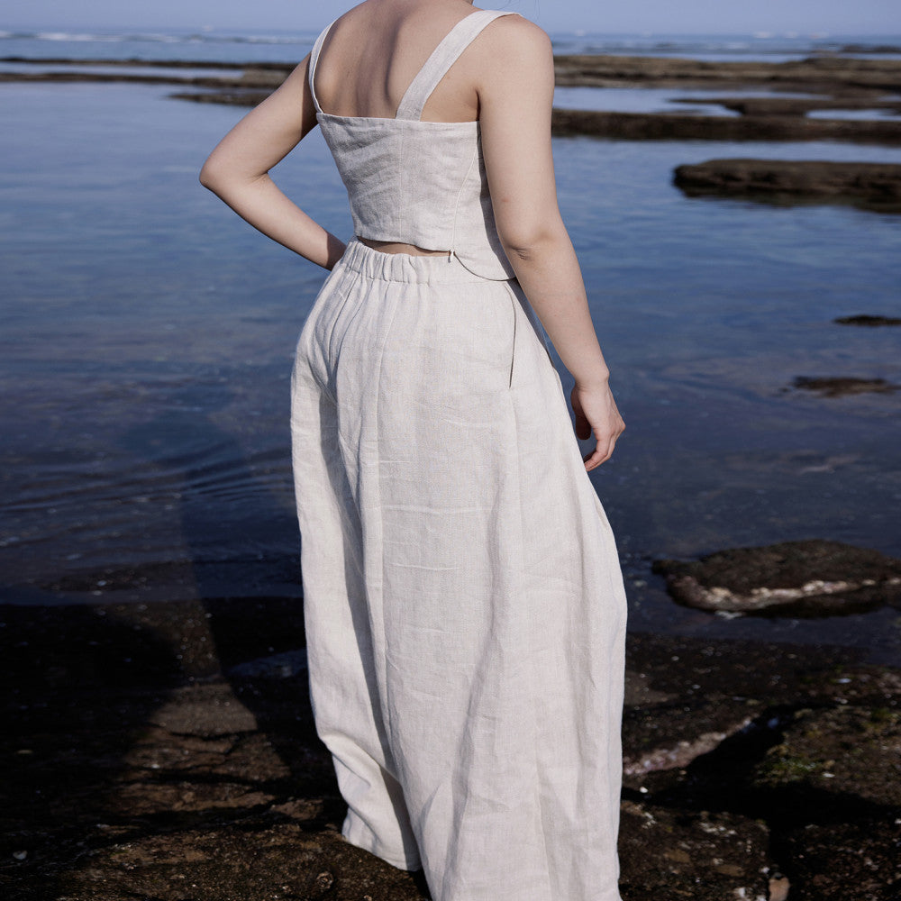 Designer hand painted peony flowers Heavy yarn dyed linen Slim fit vest short sleeves wide leg pants image 17