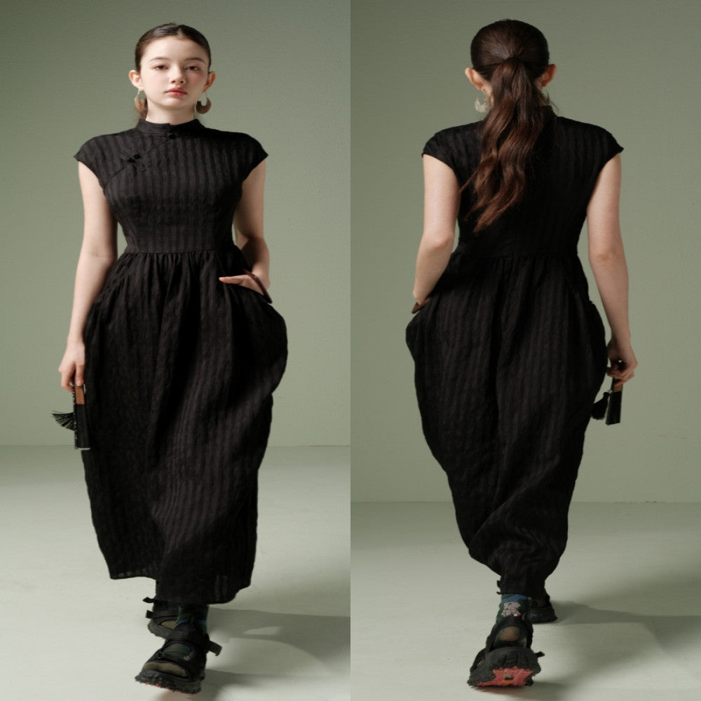 New Chinese Style Dark Jacquard Fabric Tulip Skirt Cheongsam Dress image 3