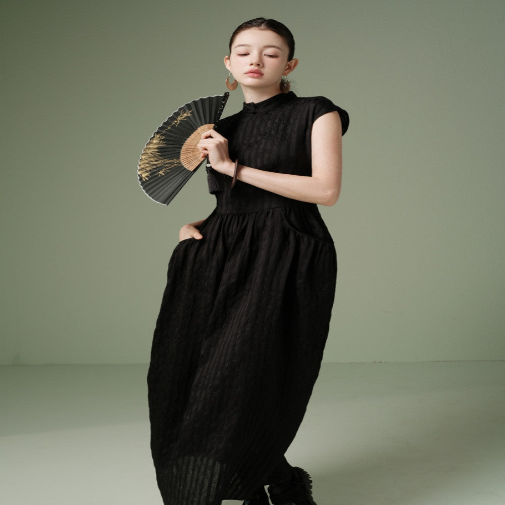 New Chinese Style Dark Jacquard Fabric Tulip Skirt Cheongsam Dress image 4