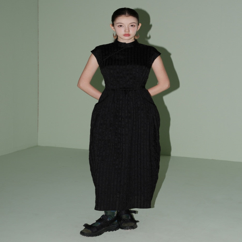 New Chinese Style Dark Jacquard Fabric Tulip Skirt Cheongsam Dress image 5