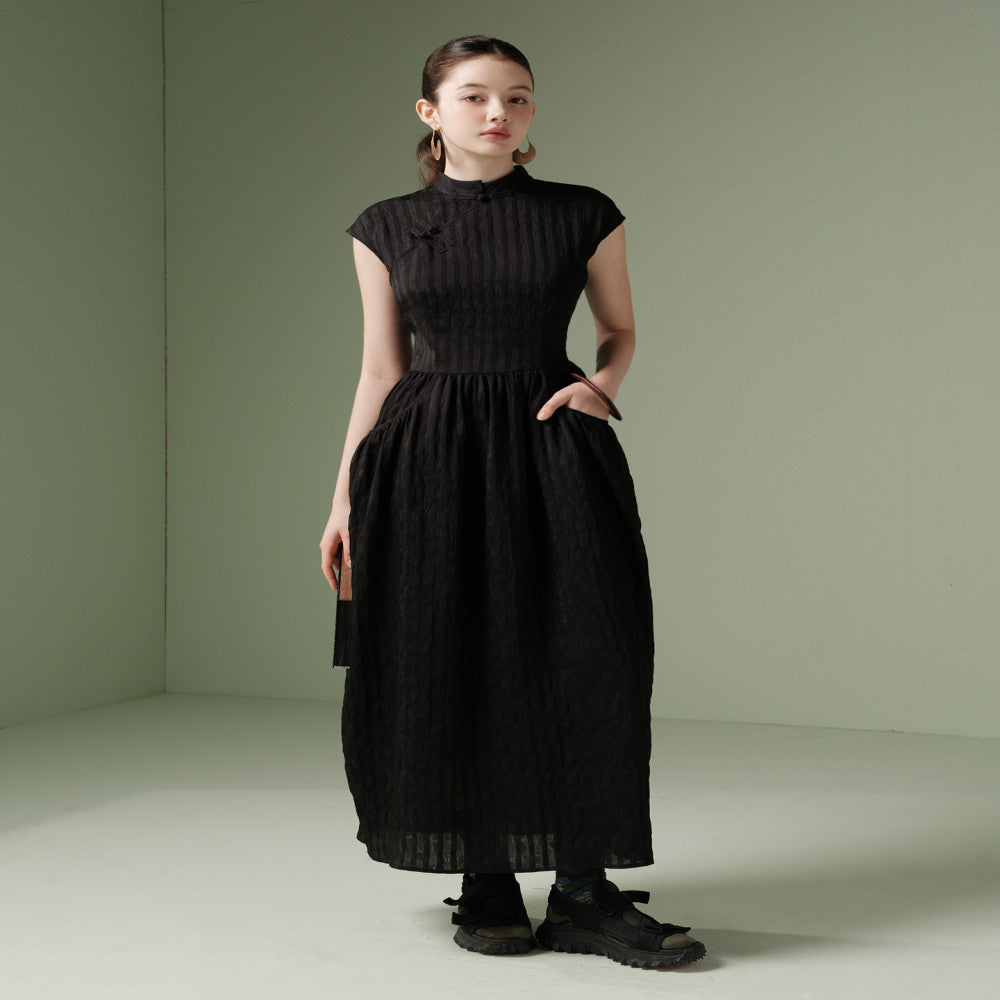New Chinese Style Dark Jacquard Fabric Tulip Skirt Cheongsam Dress image 6