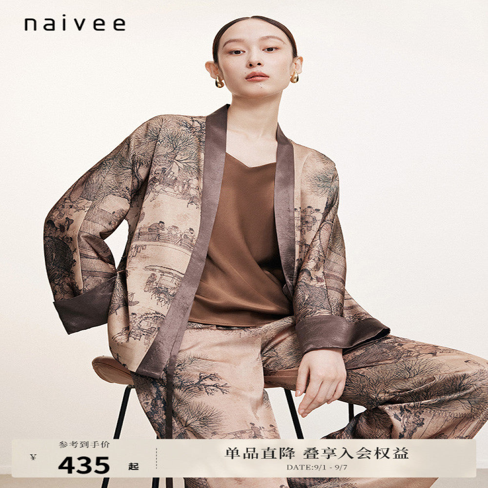 Naive autumn new Chinese style loose V neck lace up top with acetate air conditioning thin jacket for women image 1