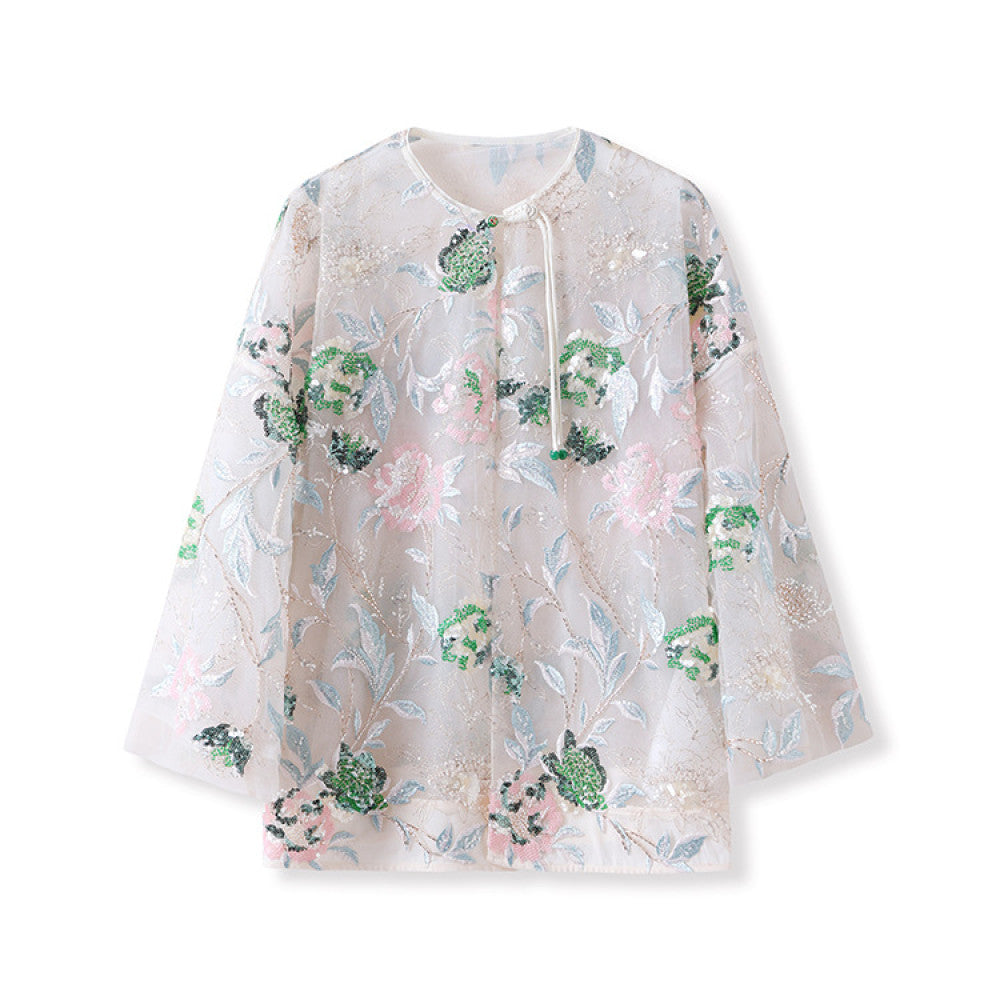 Tang suit Chinese style women s clothing 2025 new spring and summer daily wear retro heavy sequin embroidered top new Chinese style image 10