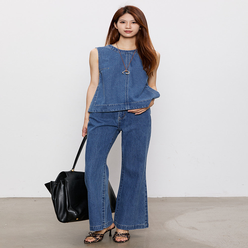 Spot Efficient Queen Fashionable Street Denim Suit Vest Top Straight leg Slightly Flared Wide leg Jeans image 4