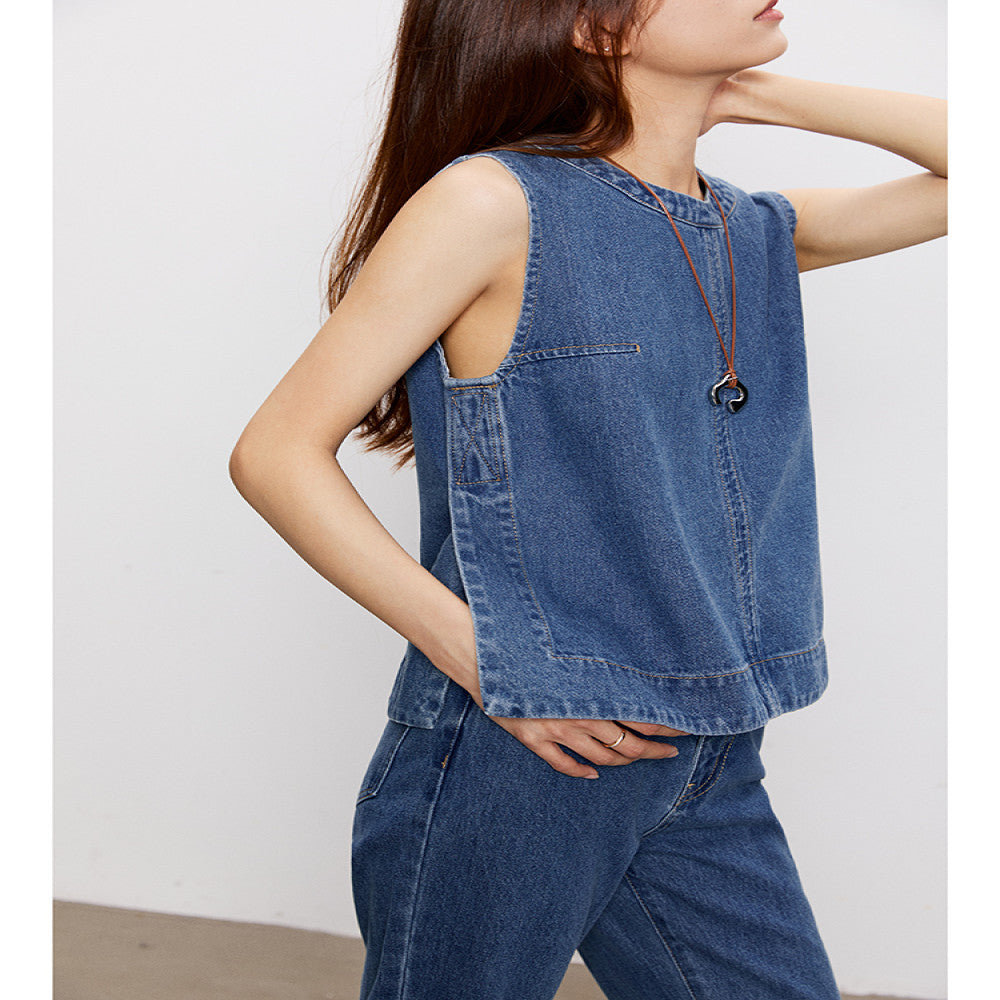 Spot Efficient Queen Fashionable Street Denim Suit Vest Top Straight leg Slightly Flared Wide leg Jeans image 5