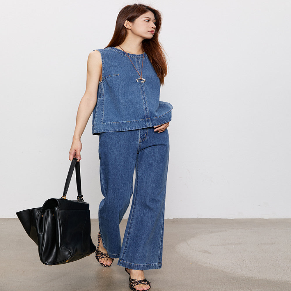 Spot Efficient Queen Fashionable Street Denim Suit Vest Top Straight leg Slightly Flared Wide leg Jeans image 6
