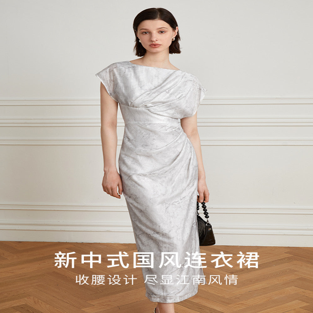 AEL original new Chinese style improved Chinese style printed dress for women 2025 summer high end design sleeveless dress image 2