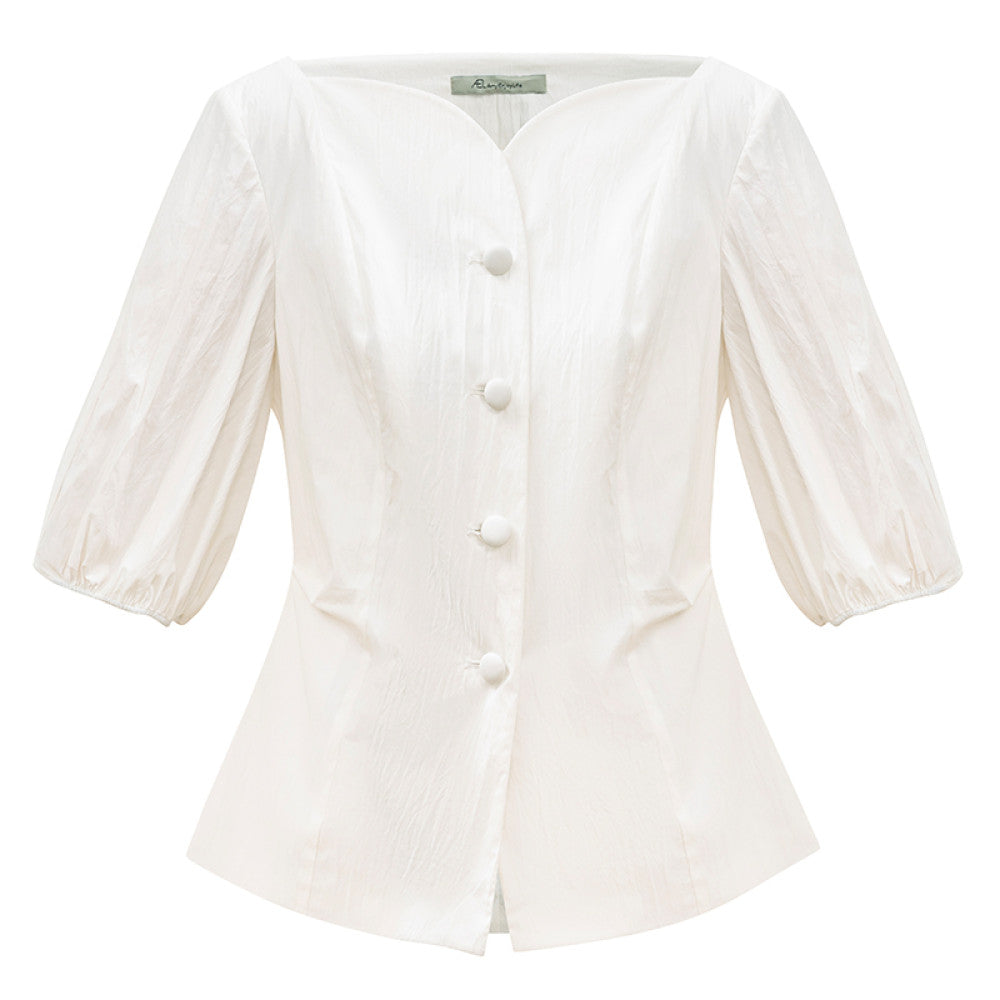 AEL original French retro casual bubble sleeve shirt 2025 autumn new white temperament chic shirt for women image 10
