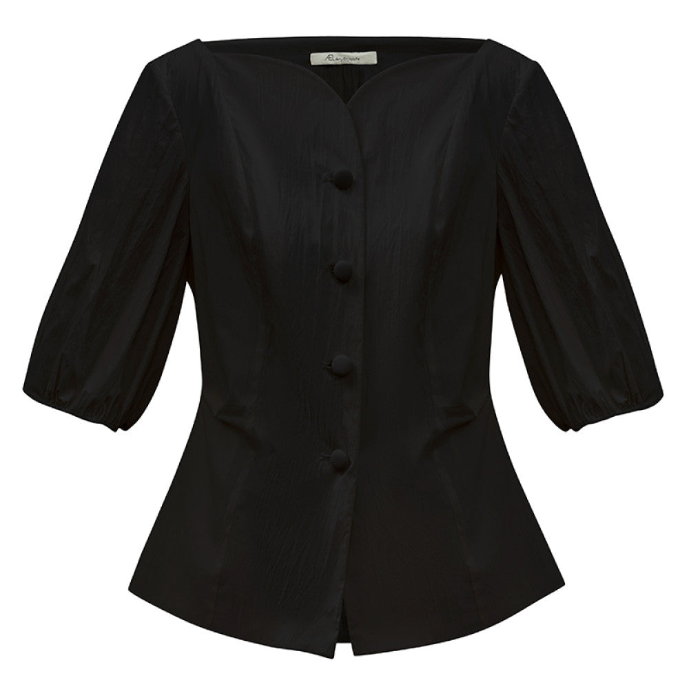 ASAYA3594 French retro casual puff sleeve shirt (Black / White)