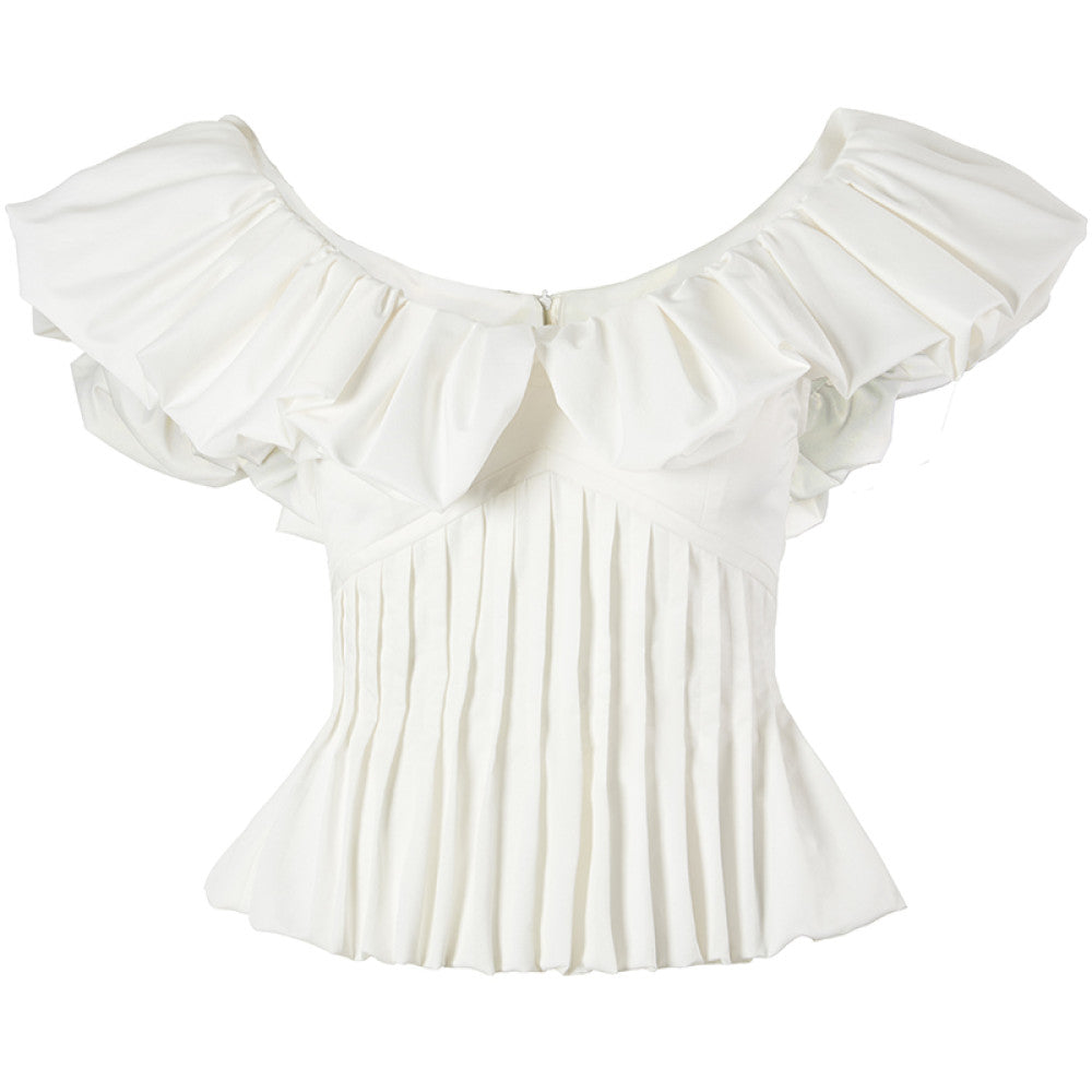 AEL original French ruffled flying sleeve top 2025 summer new holiday style pleated slim waist top image 7