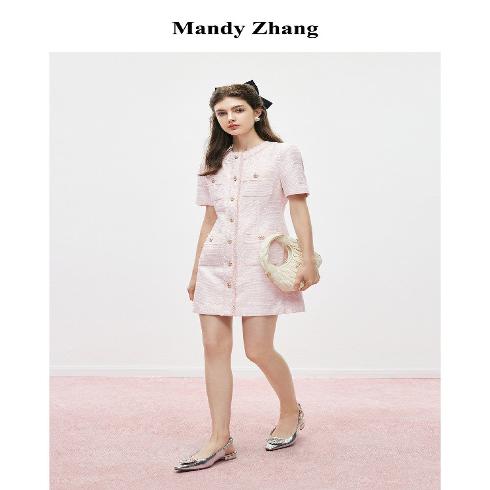 MandyZhang Pink Qianjin Style Small Fragrant Style Qianjin Dress Women s Summer French Short Skirt Engagement Dress image 19
