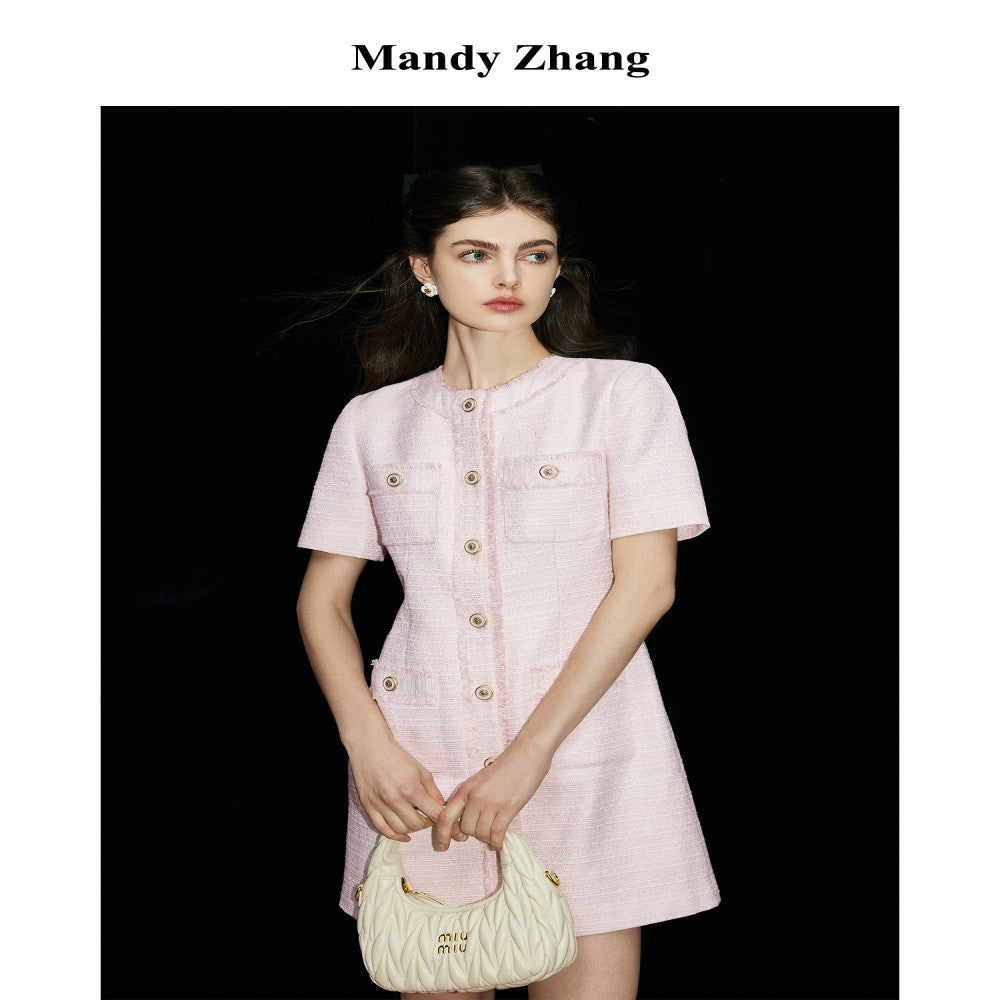 MandyZhang Pink Qianjin Style Small Fragrant Style Qianjin Dress Women s Summer French Short Skirt Engagement Dress image 20