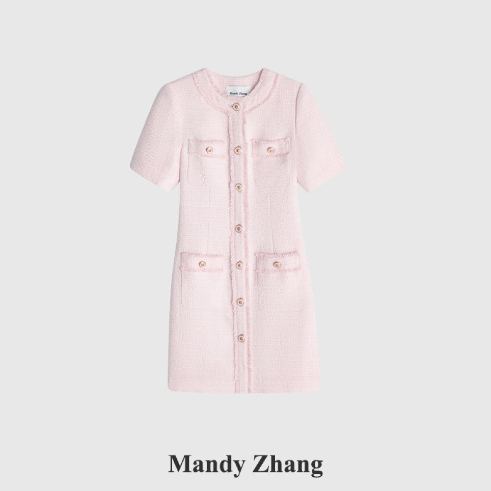 MandyZhang Pink Qianjin Style Small Fragrant Style Qianjin Dress Women s Summer French Short Skirt Engagement Dress image 30