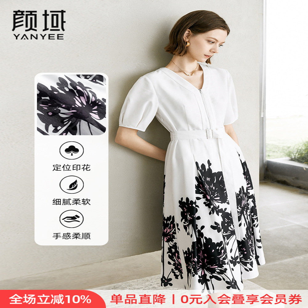 Yanyu printed temperament dress for women s clothing 2025 new summer fashion simple and fashionable short sleeved V neck dress image 0