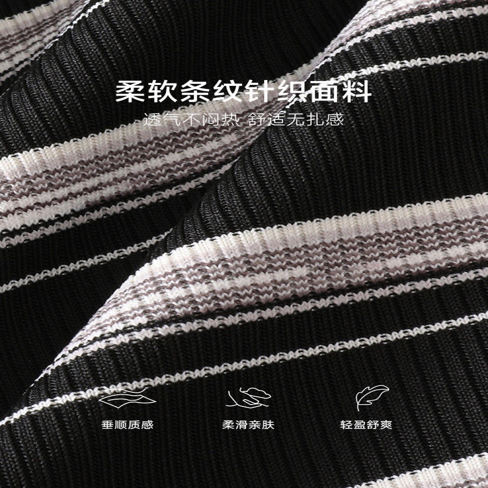 Available at Outlet SUSHE Striped Loop POLO Lapel Sleeveless Waist Slit Dress Women image 5