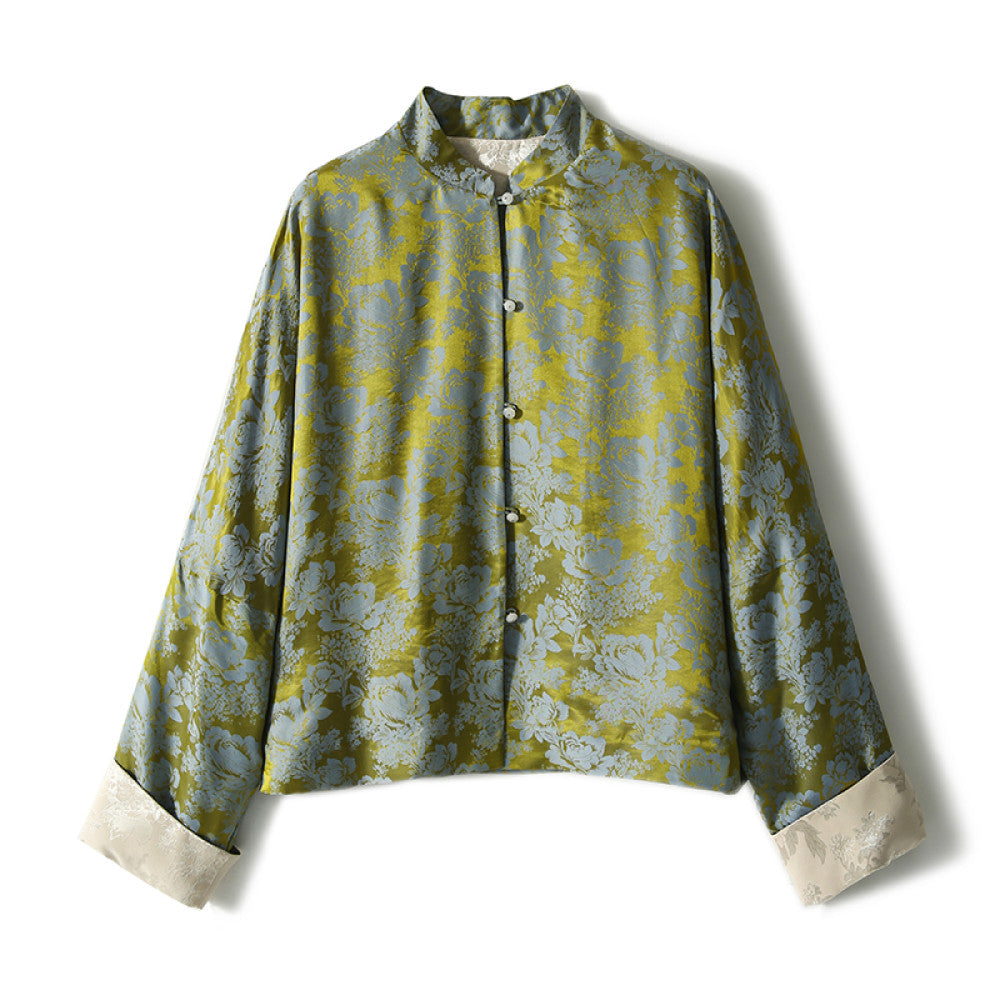 Yutang Rich and Noble Gilded Peony Haitang Pattern Silk Flower Silk New Chinese Old Money Style Short Coat image 13