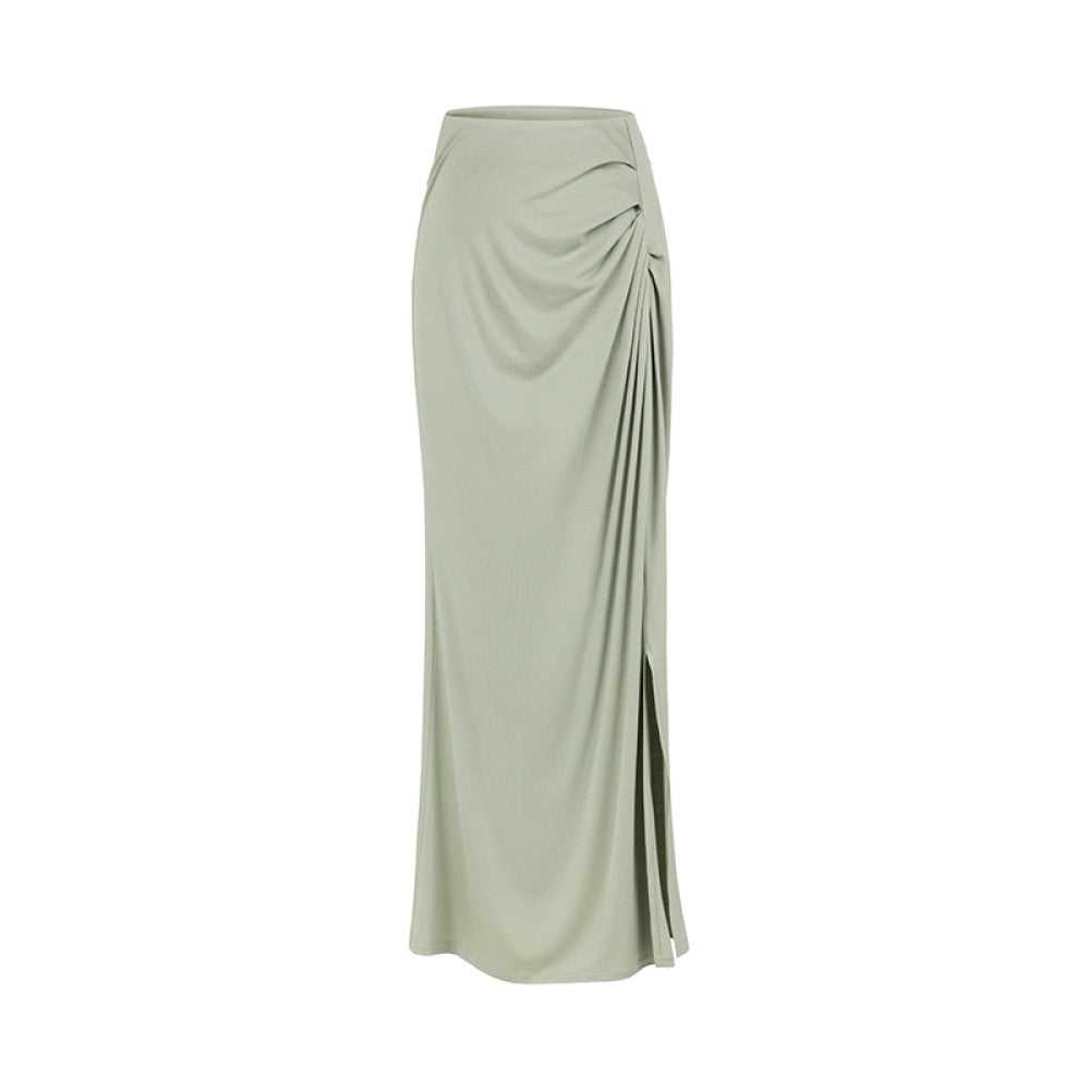 SUK Classic Romance Asymmetrical Off shoulder Dress Waist Pleated Slim Fit Knit Stretch Skirt Summer image 33