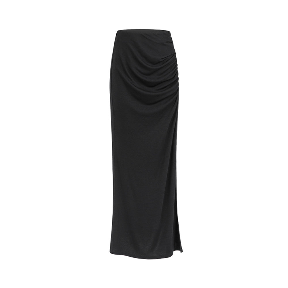 ASAYA3527 Asymmetric Off-shoulder Neck Top and Slim Fit Knitted Stretch Skirt (2 Colors)