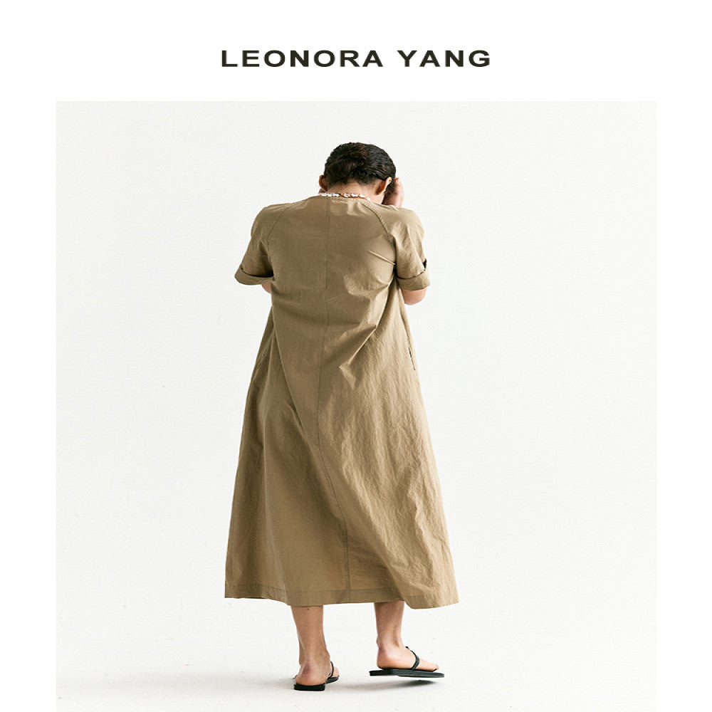 LEONORA YANG 24SS original niche stand cut twisted pleated V neck loose French dress for women s summer luxury image 5