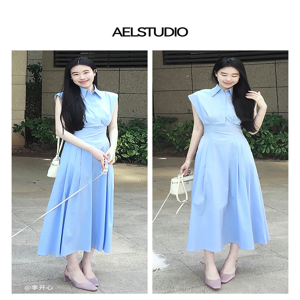 Classic Wardrobe AEL Original Sleeveless Shirt Dress 2025 Summer New Style Collection Waist Lining Dress image 38