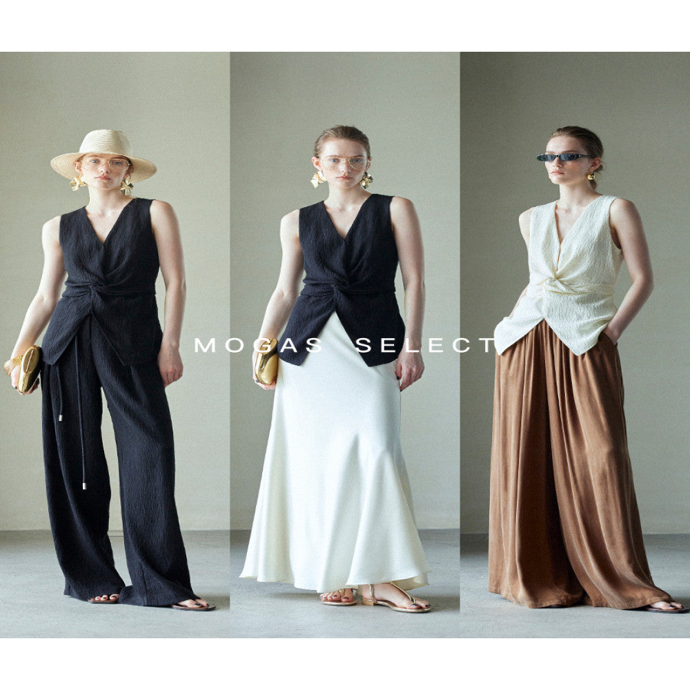Ready Stock Mogas Dujia Customized Beauty Wrinkle Vest with Waist and Three Dimensional Twist V Neck Sleeveless Top Summer image 3