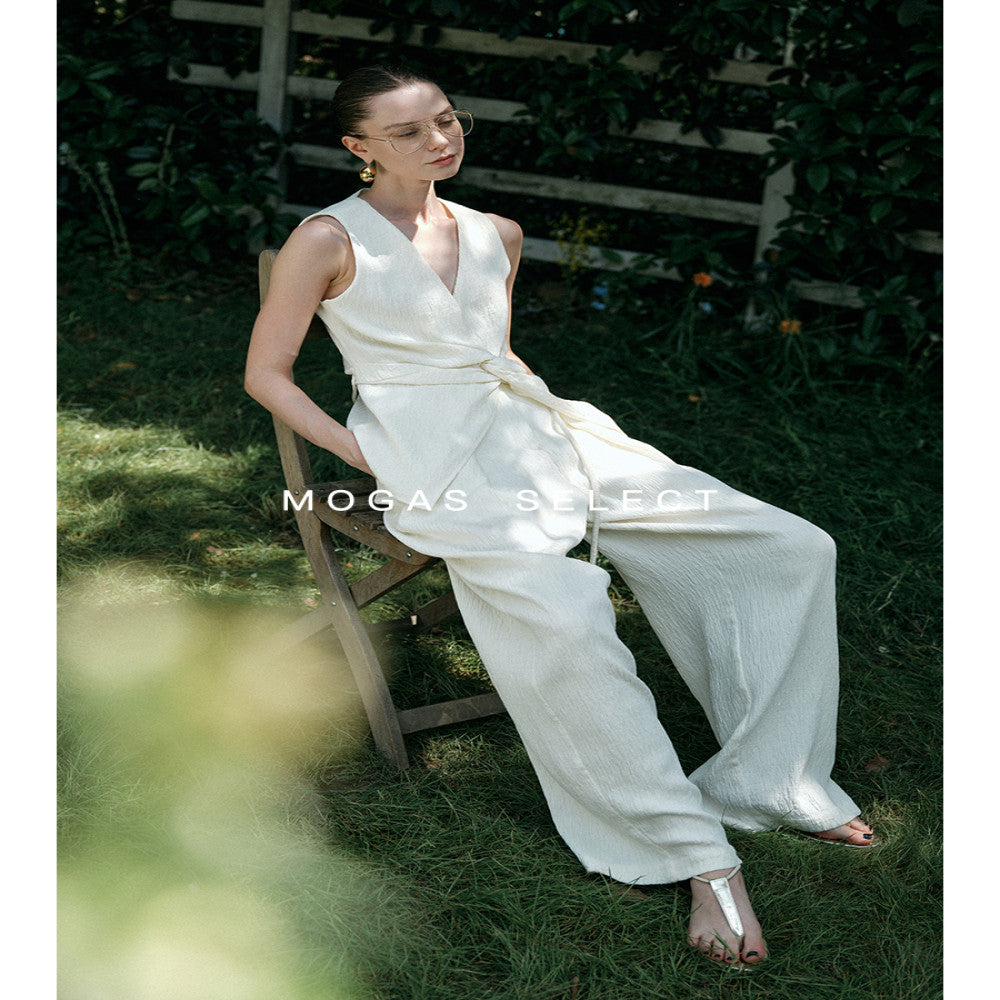 Ready Stock Mogas Dujia Customized Beauty Wrinkle Vest with Waist and Three Dimensional Twist V Neck Sleeveless Top Summer image 5