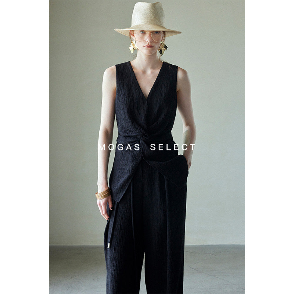 Ready Stock Mogas Dujia Customized Beauty Wrinkle Vest with Waist and Three Dimensional Twist V Neck Sleeveless Top Summer image 15