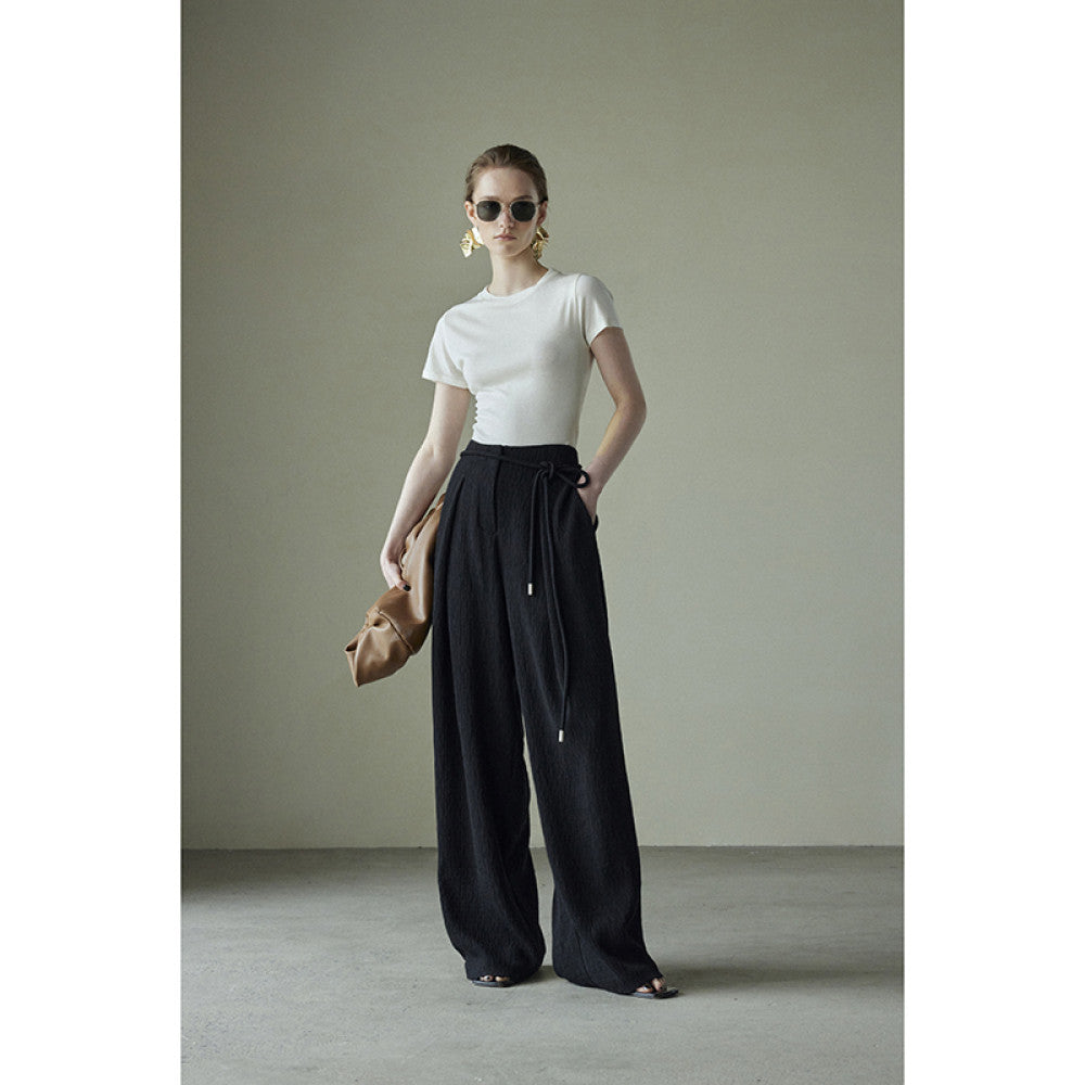 ASAYA3496 "Beauty Wrinkle" Sleeveless V-Neck Twist Vest and Matching Pants (Sold Seperately / Two Colors)