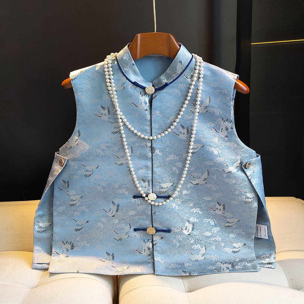 Chinese style Song brocade jacquard vest women s design sense niche retro Chinese style button up sleeveless Tang style top trendy image 0