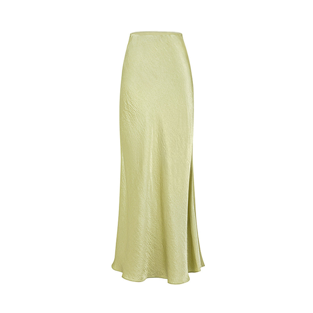 SUK protagonist halo Acetate satin midi skirt for women in summer 2025 new high waist slimming and hip hugging long skirt image 6