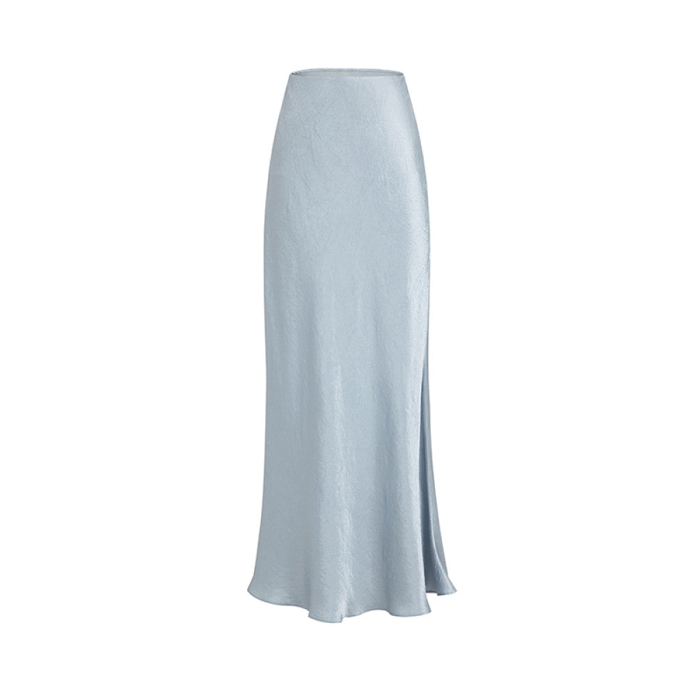 SUK protagonist halo Acetate satin midi skirt for women in summer 2025 new high waist slimming and hip hugging long skirt image 12