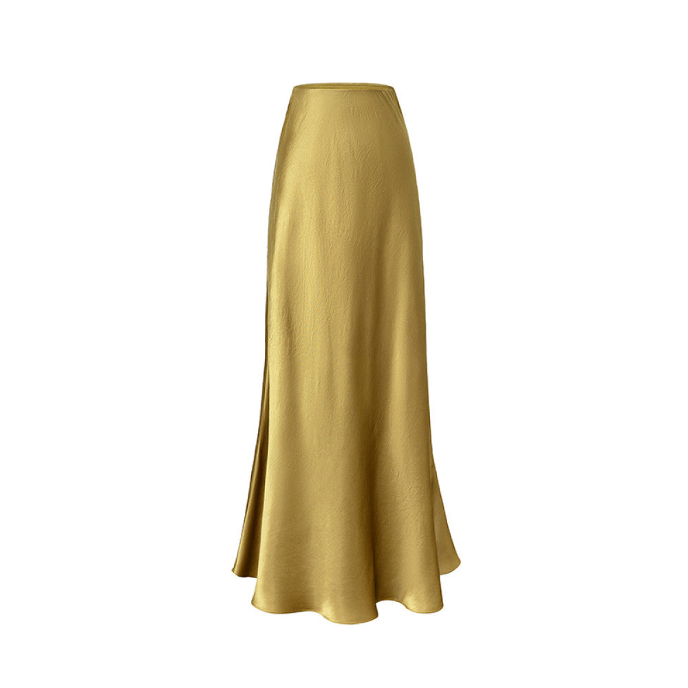 SUK protagonist halo Acetate satin midi skirt for women in summer 2025 new high waist slimming and hip hugging long skirt image 26