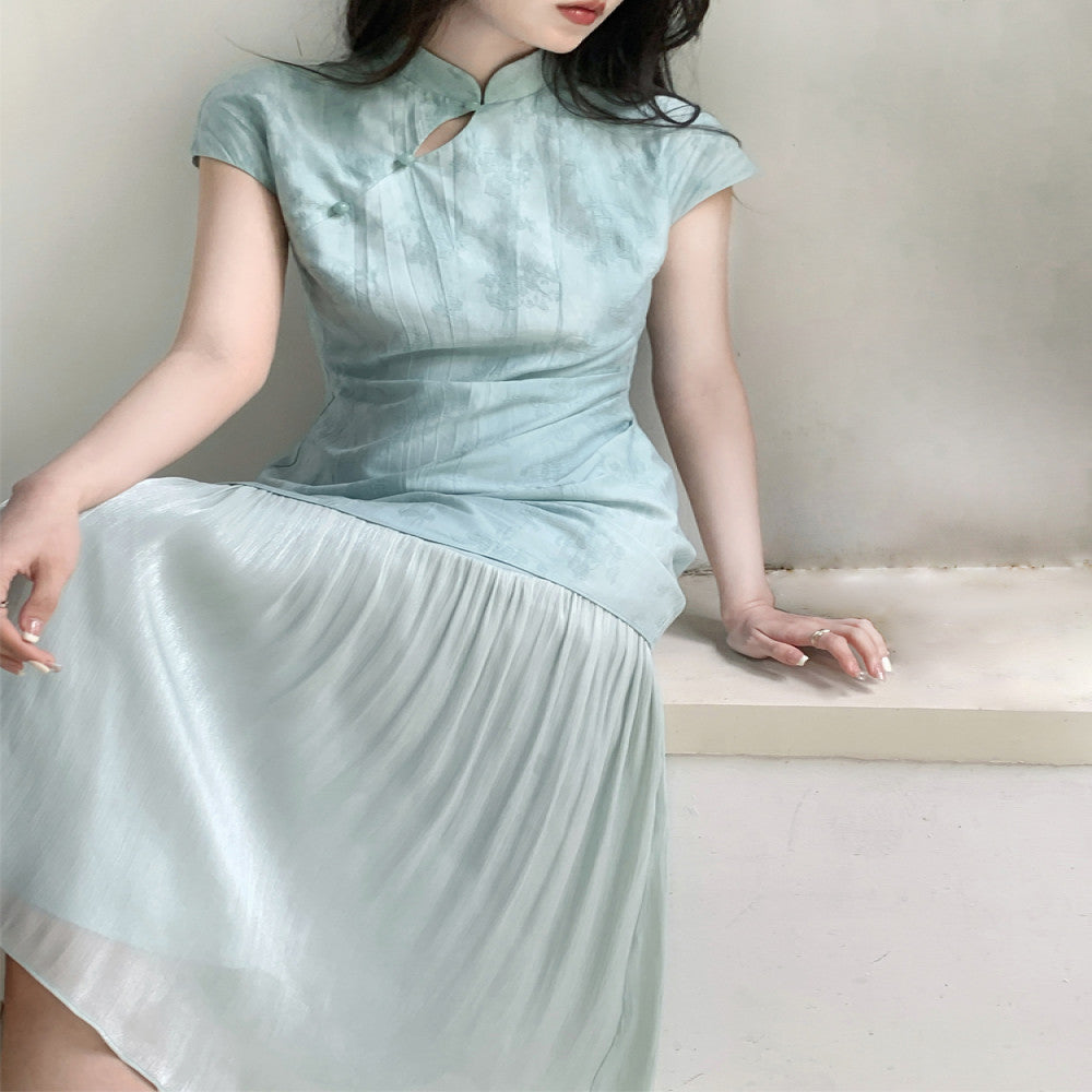 Jiexiang Kongxi River New Chinese Style Dress for Women s Summer 2025 Vacation Two Long Waist Collection Jacquard Cheongsam image 8