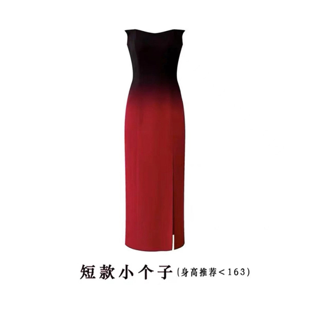 Overheated red gradient strapless dress women s high end sense niche long dress toast dress engagement dress three values image 18