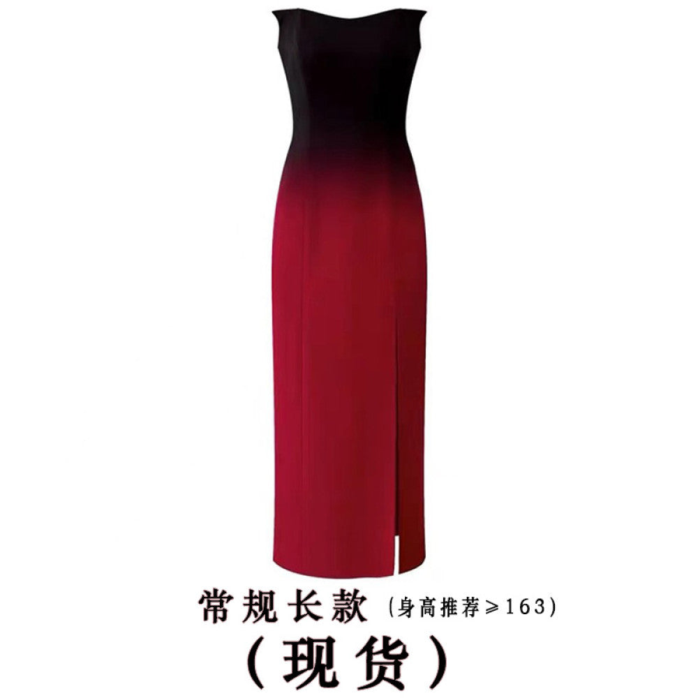 Overheated red gradient strapless dress women s high end sense niche long dress toast dress engagement dress three values image 24