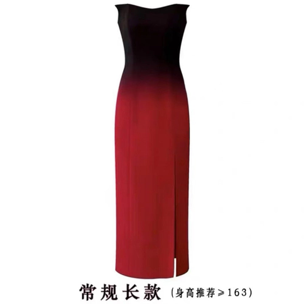 ASAYA3473 Over-the-top red gradient tube top dress for women