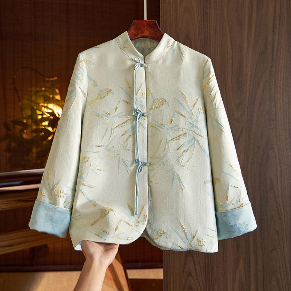 Chinese style buttoned short coat jacket new Chinese jacquard Tang suit blouse female 2023 spring and autumn new style temperament high end image 8