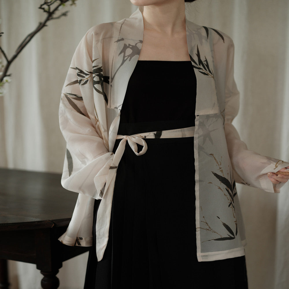 Blank Original Ink Bamboo Original Ming Dynasty Hanfu National Style Silk Acetate Non Wrinkled Narrow Sleeve Collar Short Shirt Ma Mian Skirt image 2