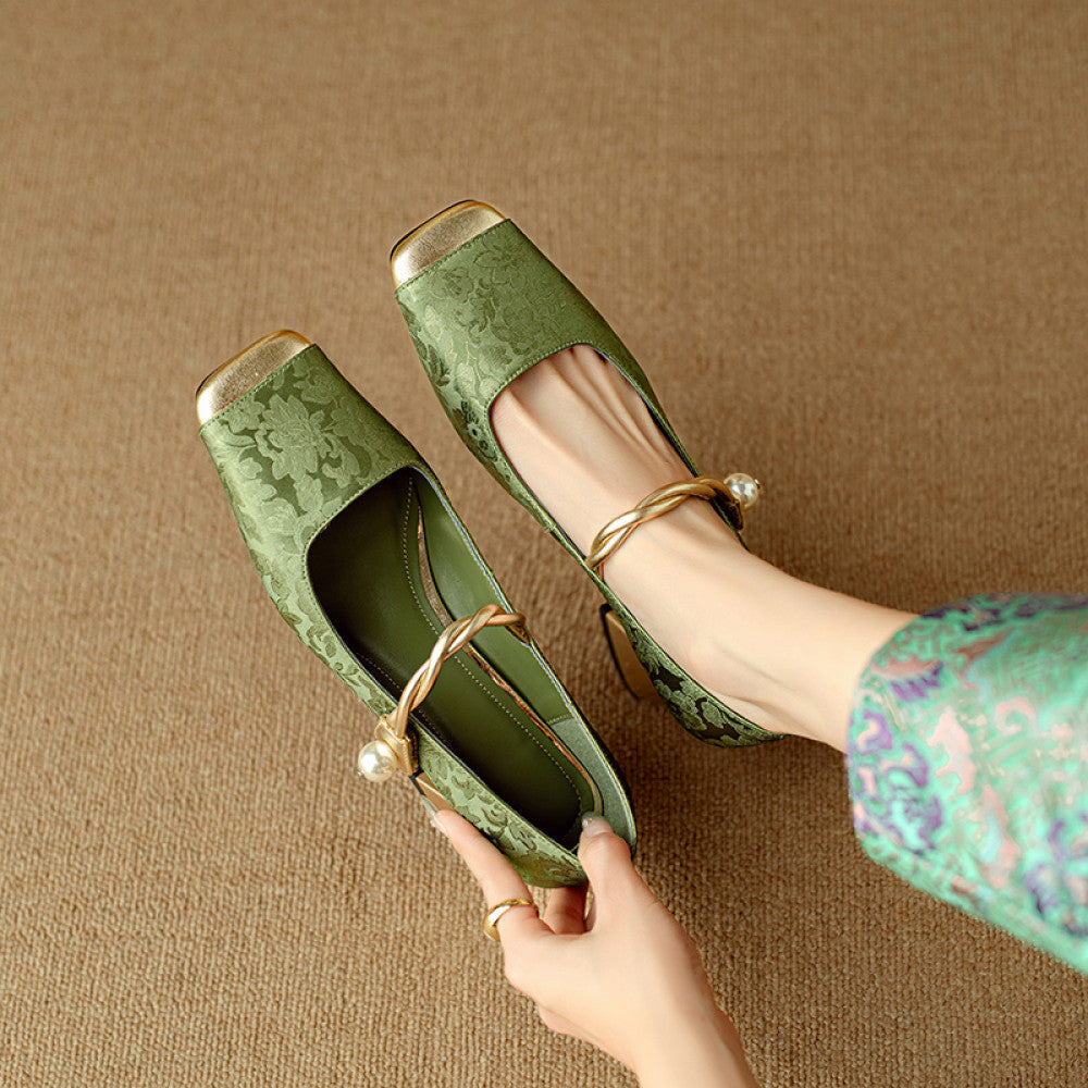 Mu Xiaoxi WvavW New Chinese Style Qipao High Heels Embroidered Satin Square Head French Mary Jane Single Shoes image 16