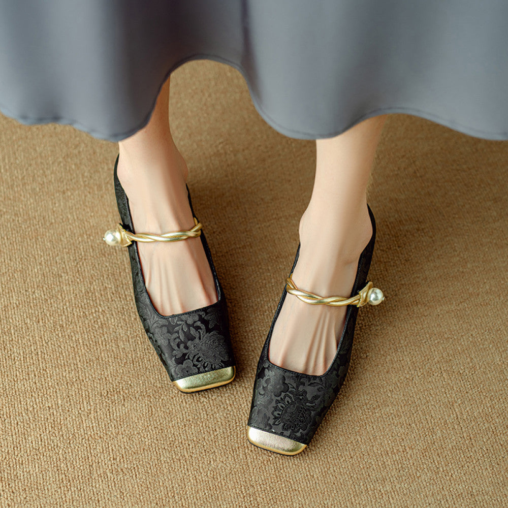 Mu Xiaoxi WvavW New Chinese Style Qipao High Heels Embroidered Satin Square Head French Mary Jane Single Shoes image 47